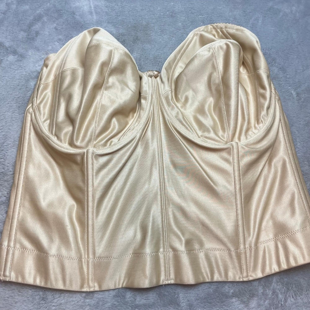 Vintage Elila Womens Strapless Bustier Bra Sz 46G Beige Underwire Longline 6421